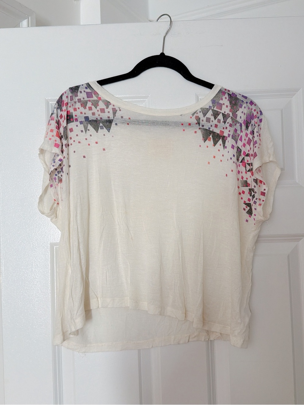 Women's Cream Short Sleeve Geometric Print Top